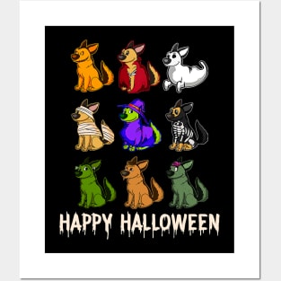 Happy German Shepherd Dog Witch Mummy Halloween Horror Posters and Art